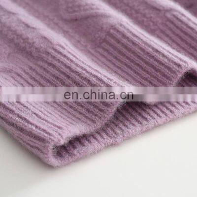 Women's 100% Pure Cashmere O-Neck Pullover Solid Color Jacquard Thickened Crew Neck Sweater for Winter Casual Style Front Logo