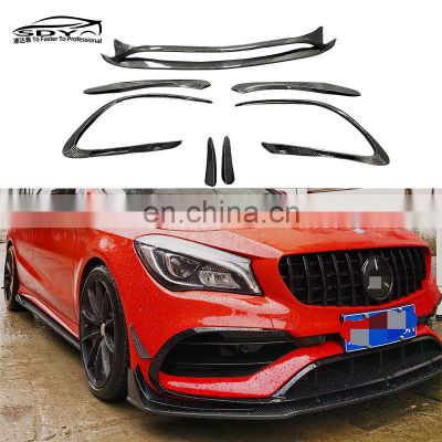 C117 Update CLA45 AMG Carbon Fiber Front Bumper Trim Front  Canard Fin For Benz C117 CLA 16-19