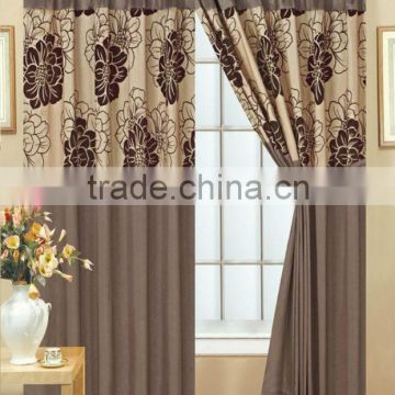 Elegant Ready Made Flock Curtains with 2 Tie Backs