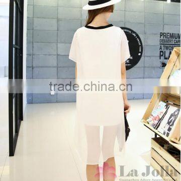 2016 Summer Fashion Ladies Printed Chiffon False Two-piece Sexy Short Sleeves T-shirt 142