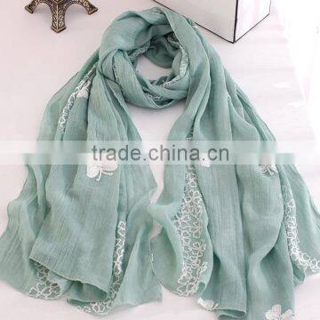 New Design Butterfly Embroidery Cotton Fashion Ladies Scarf