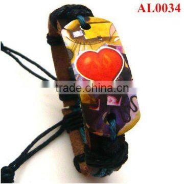 genuine leather macrame bracelets,Color leather bracelet print red heart AL0034