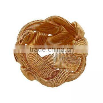 Gold Tone Thick Heavy Wide Braided Metal Hinged Bangle photo-6