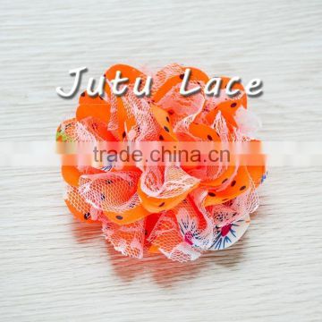 Orange /black dot chiffon lace flower, halloween accessories supplier