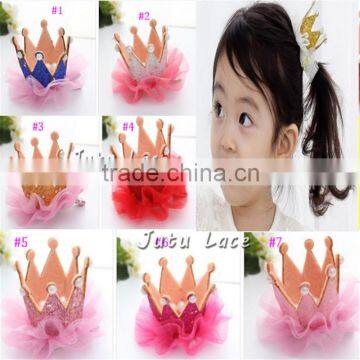 Hot Style ! Fashion Children's Hair Accessories in US - Wholesale Fancy Colorful Shiny Glitter Fabric Crown With Clips