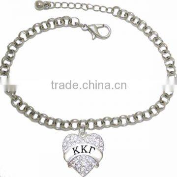 Genuine Austrian Clear Crystal KAPPA KAPPA GAMMA SORORITY Heart Charm Chain Link Bracelet