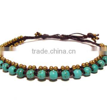 MMBR199A003 Handmade in Thailand Turquoise Handwoven Beaded Bracelet Boho Fashion Jewelry Semiprecious Stone Summer 2016