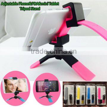 Oversea-stocked alternatvie Colorful Mini foldable Tripod Stand Clip Mount for all cellphones,pads,ipad mini