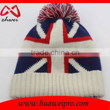 British National Flag Knitted Beanie With Pom Poms and Top Ball photo-4