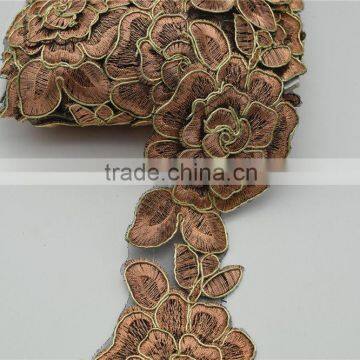 14yards High Quality Vintage Metallic Rayon Embroidery Lace Trim Flower Wide 6cm photo-5