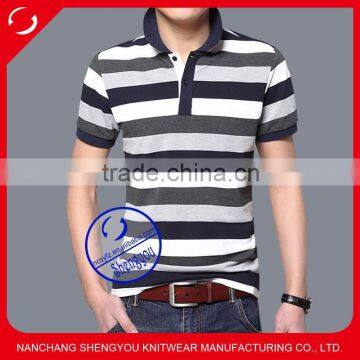 custom cotton striped short sleeve mens polo shirt