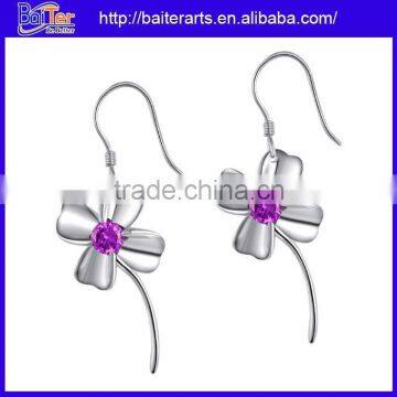 Wholesale 925 Sterling Silver Four Leaf Clover Hook Amethyst Earrings