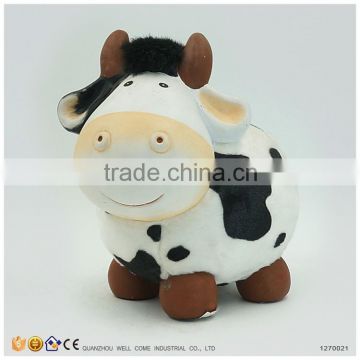 Fur Coating Ceramic Decoration Cow Statue for Sale