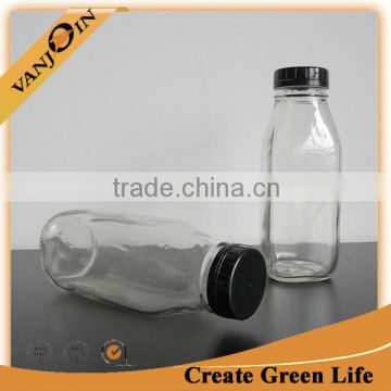 Food Grade 400ml Glass Juice Bottle With Black Cap