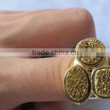 2015 Hot Druzy Jewelry 925 Sterling Silver Multigem 3 Stone Ring Gold Plated Druzy Quartz and Gold Plated Silver Ring photo-2