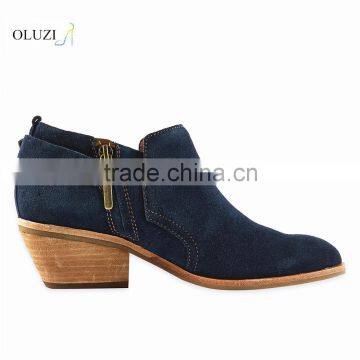 OlzB31 2016 latest supplied rubber outsole stylish wood heel suede upper short boots for women fashion footwear