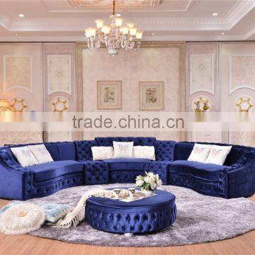 Living Room Classical French Furniture Fabric Button Tufted Corner Sofa AL043