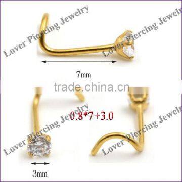 316L Stainless Steel Round Zircon Piercing Nose Screw Studs Ring [SS-N740]