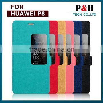 New Arrival Flip Folio smart slim Case For Huawei P8 With Window Back Leather Case Phone cover bags