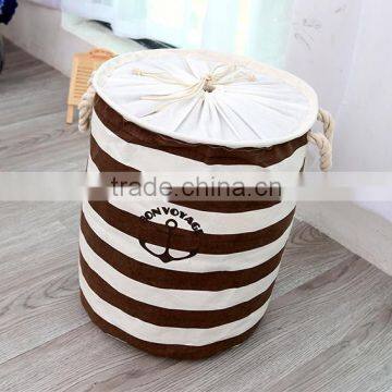 2015 New Zakka Stripe The Beam Port Linen Multi-function Handle Stackable Storage Barrel Laundry Basket Toy Storage Box Quality Choice photo-4