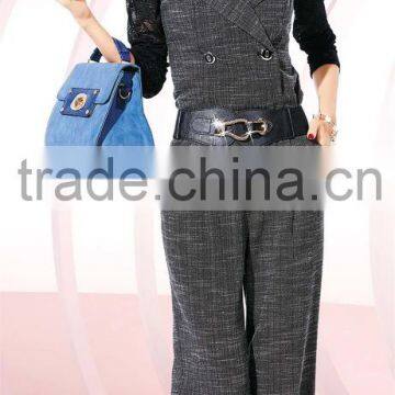 OEM 2015 Winter Lastest Design New High Waist Playsuits With Belt Fashion OL Long Romper Sleeveless Women Jumpsuits photo-2