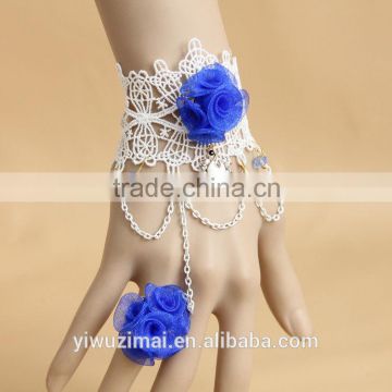 2015 white lace women's bracelet with ring blue roses bracelet