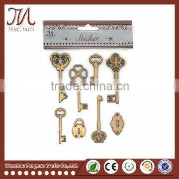 Key Design Decoration Use Laser engraved Wooden Sticker For Gift