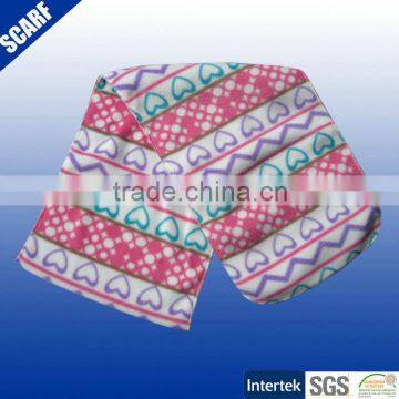 100%Polyester Printed and heart patternl Fleece Scarf