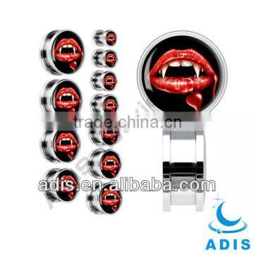 stainless steel logo flesh tunnel ear stretchers plugs piercing jewelry