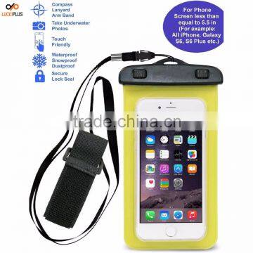 Luckiplus Travel Sport Swimming Phone Bag Waterproof, Snowproof, Dirtproof Case Bag for Phone Yellow