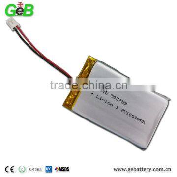 GEB503759 3.7V 1000mAh li po rechargeable battery