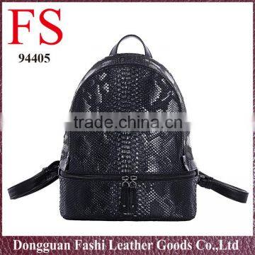 fashionable custom leather bag hot selling black snakeskin pu backpacks