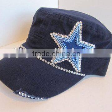 custom rhinestone decorated military fashion caps