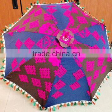 Indian Cotton Embroidered Sun Protection Umbrella Decor Vintage Parasol