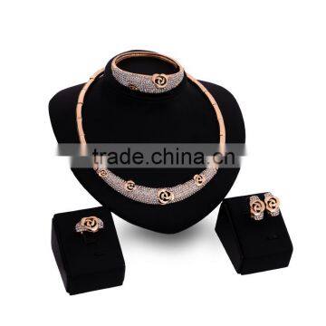 New Hot Statement 18k Gold Wedding Jewelry Set Engraved Rose Flower Dubai Bride Jewelry Accessories