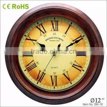 12inch quartz wooden wall clock sweep wooden wall clock 12W01BR-16