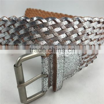 silver cheap sanding PU leather braid belt for garment