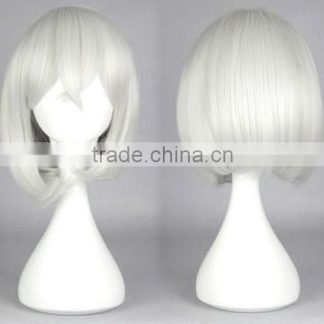 Fashion short woman wig white silk wig with bangs N481