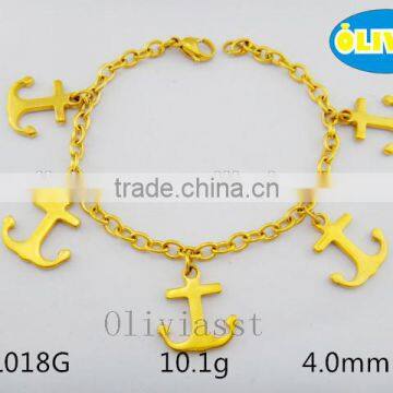 Olivia Jewelry wholesale fashion jewelry,mens stainless steel Anchor charms bracelet in gold plated