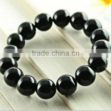 8mm natural nice black agate semi-precious gemstone stretch bracelets