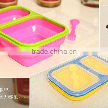 2 Blocks Lunch Box Kids Food Container Soup Cup Spoon Microwaveable Dinnerware Set