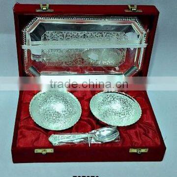 Brass Dry Fruit Serving Bowl set With Spoon & Tray Silver Plated S/5