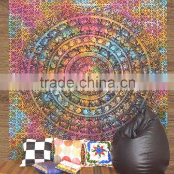 Tie Dye Mandala Tapestry Wholesale Indian Elephant Print Wall Hangings Cotton Fabric Bedspread Boho Wall Art Hippie Tapestries