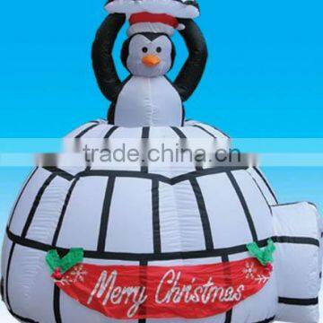 Inflatable Christmas Penguin in igloo pop up