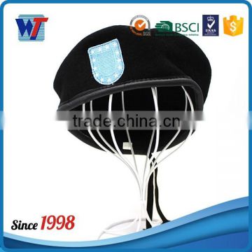 70grams Wool Men's Custom Black Beret with custom embroidery logo