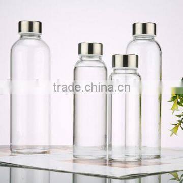 Clear Heat-resistant Sale of Cheap Glass Bottles With Stainless Steel Cap photo-2