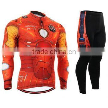 comic deign ironman long sleeve cycling clothing suit wholesale 2014 winter China custom cycling Jersey