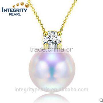 7.5-8mm AAA natural akoya seawater zircon gold pearl pendant simple design necklace, pearl pendant gold