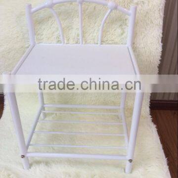 New White Finish Metal Night Stand Accent Table With 2 Shelves