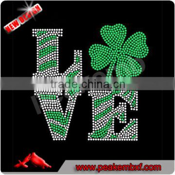 Rhinestone Love Shamrock Irish Transfers Bling Iron on Sticker